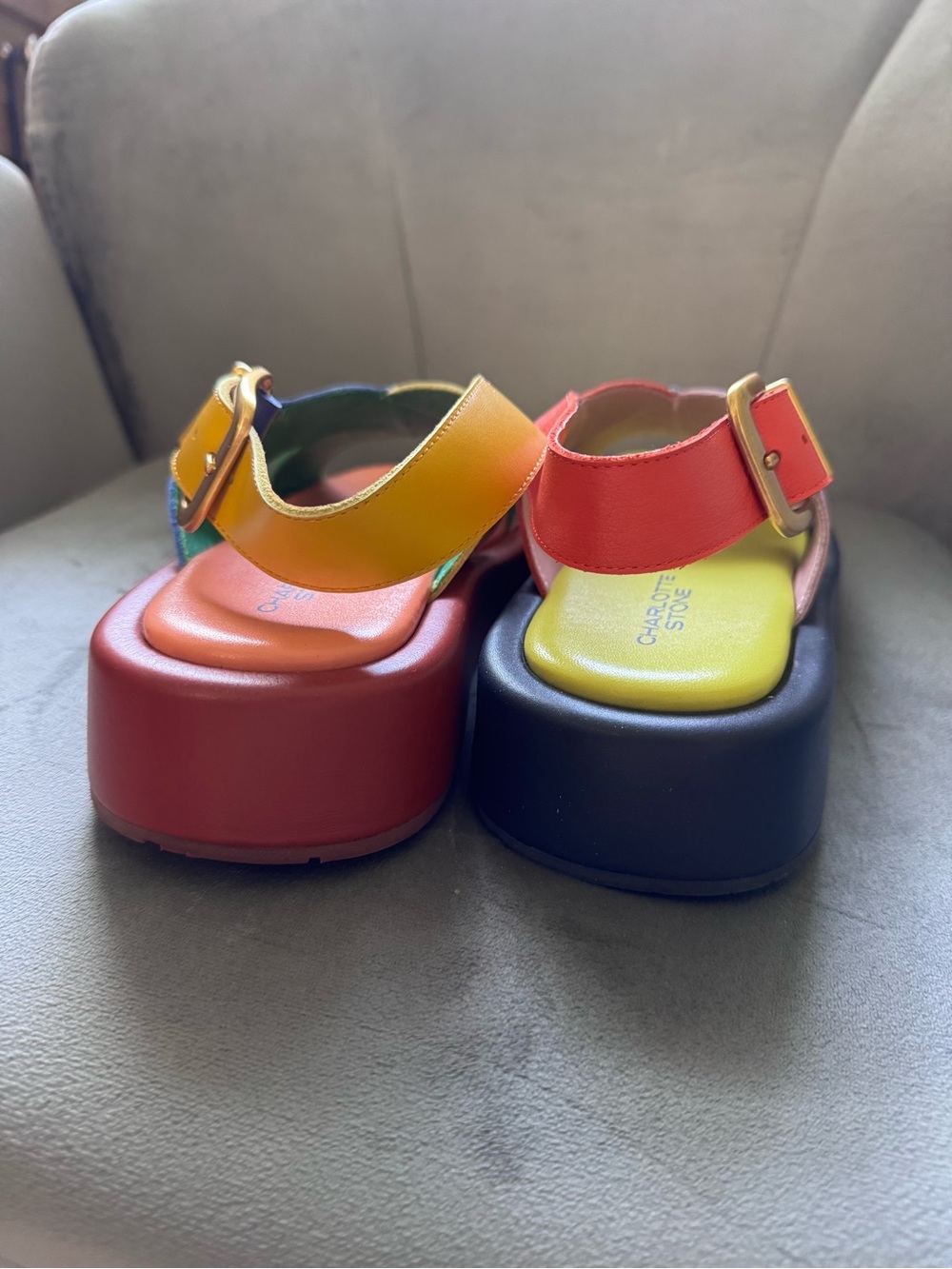 Charlotte Stone Rainbow Leather Crossover Platform Sandals - Picture 3 of 3